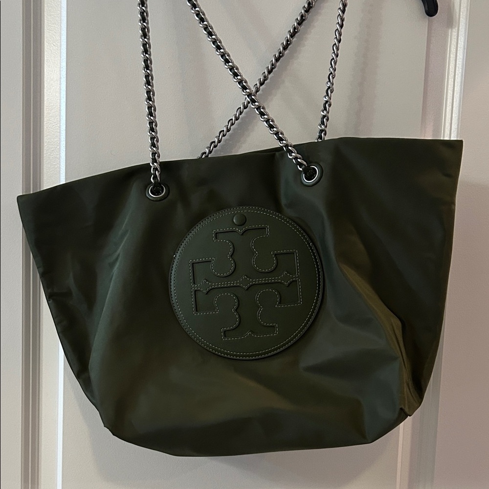 Tory Burch Olive Green Tote with Chain Straps